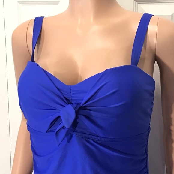Athena Womens Electric Blue Twist Tie Front Tankini Top Size 10 - Picture 2 of 10